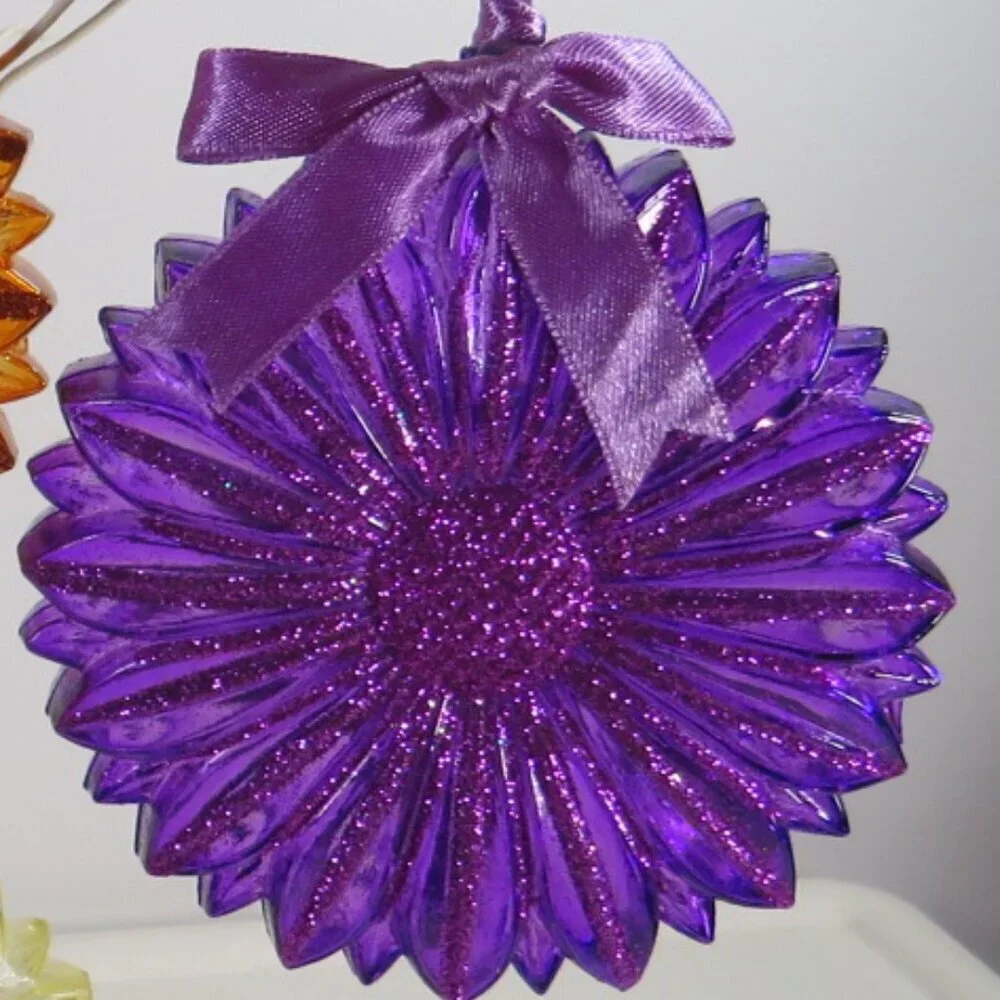 Glittered Flower (4) Ornaments for tree, wall or tucked in arrangements Spring